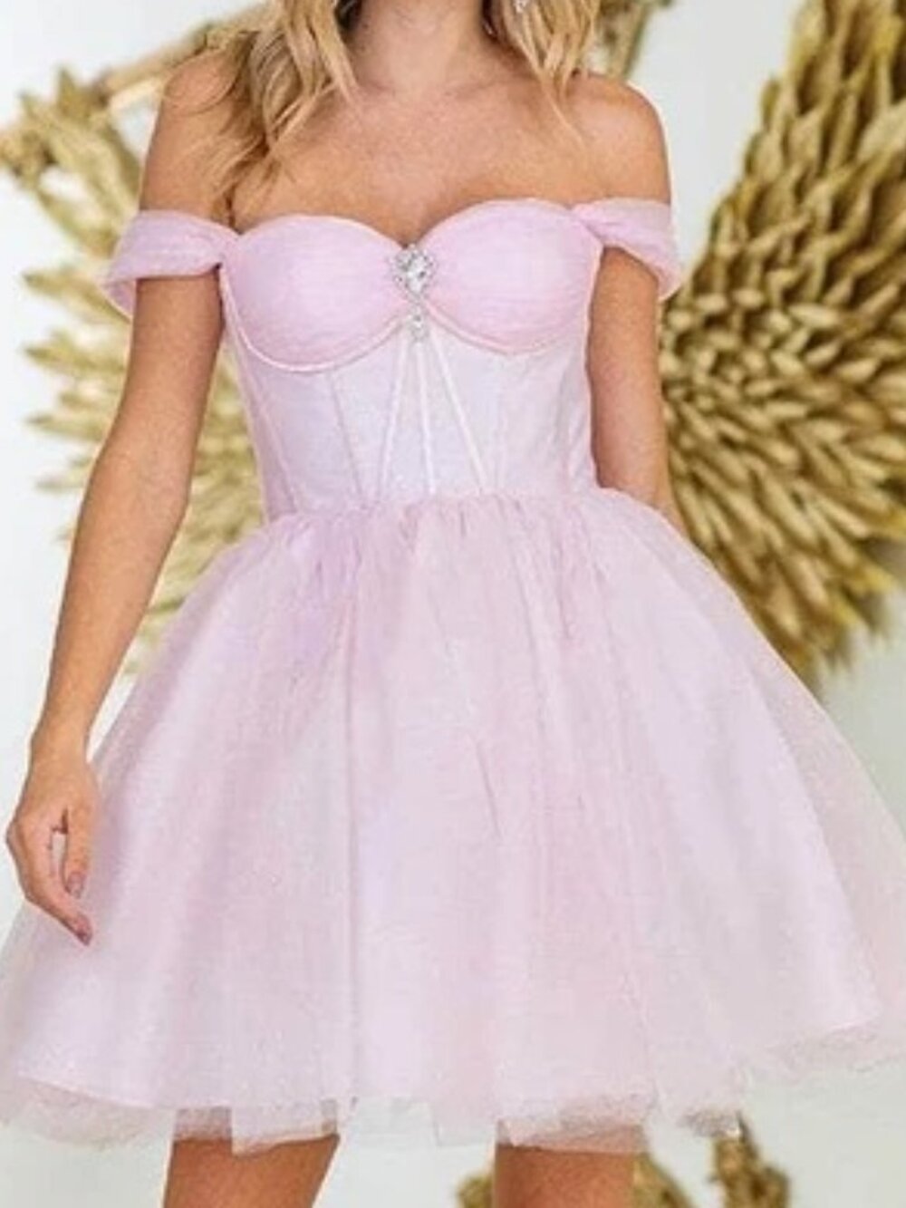 NWT Dancing Queen 3394 Off-Shoulder Cocktail Tulle Homecoming Dress Blush size S - Picture 2 of 7
